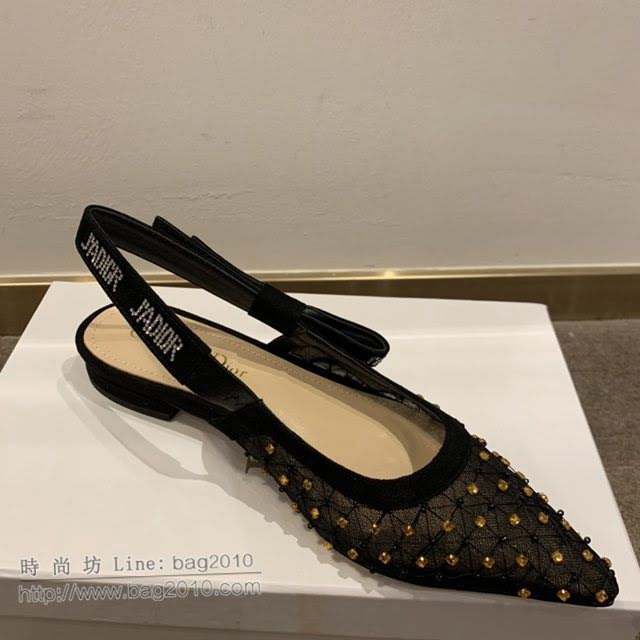 DIOR女鞋 迪奧2021專櫃新款J’ADIOR尖頭涼鞋 Dior網紗燙鑽路跟涼鞋  naq1526